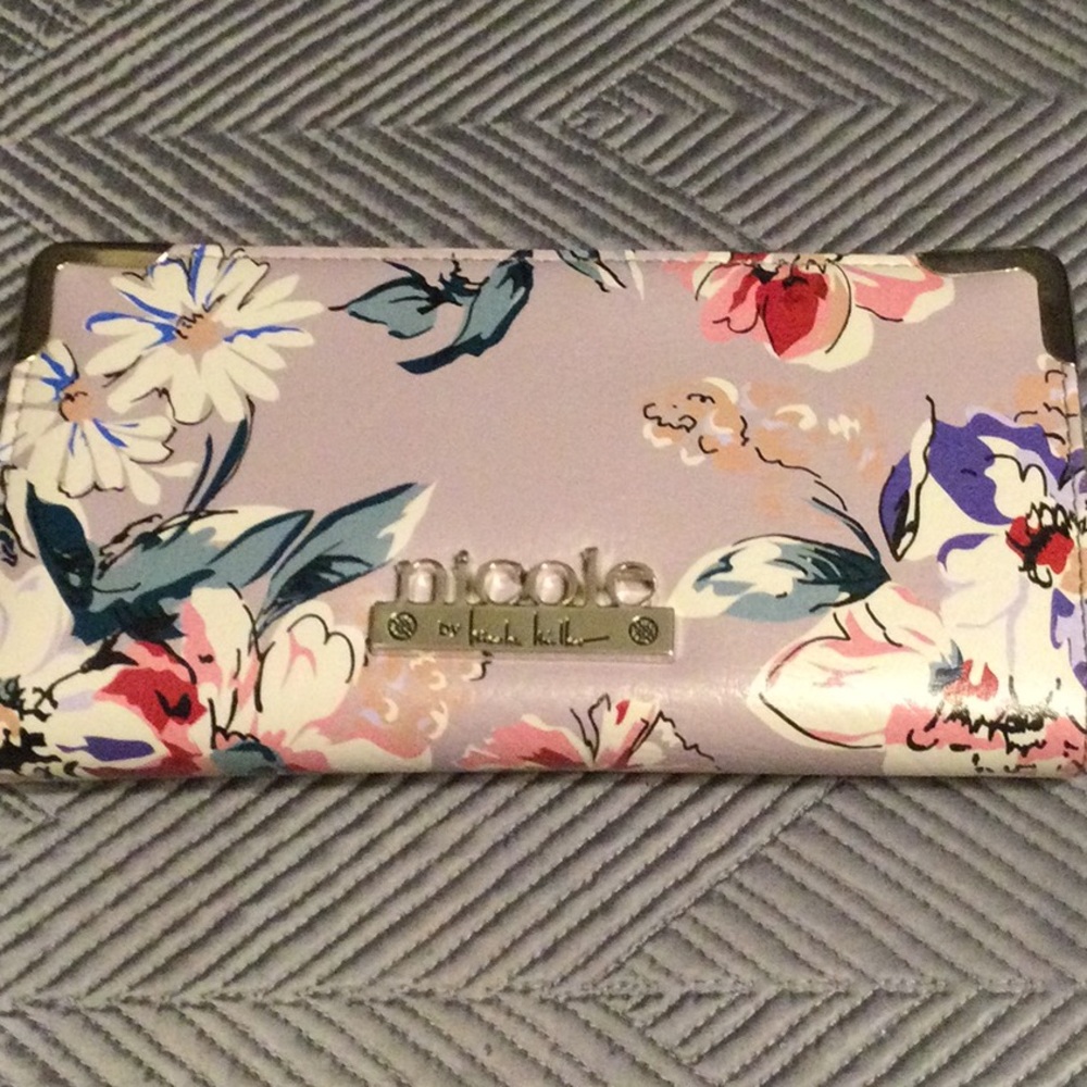 Large Nicole Miller floral leather wallet for women